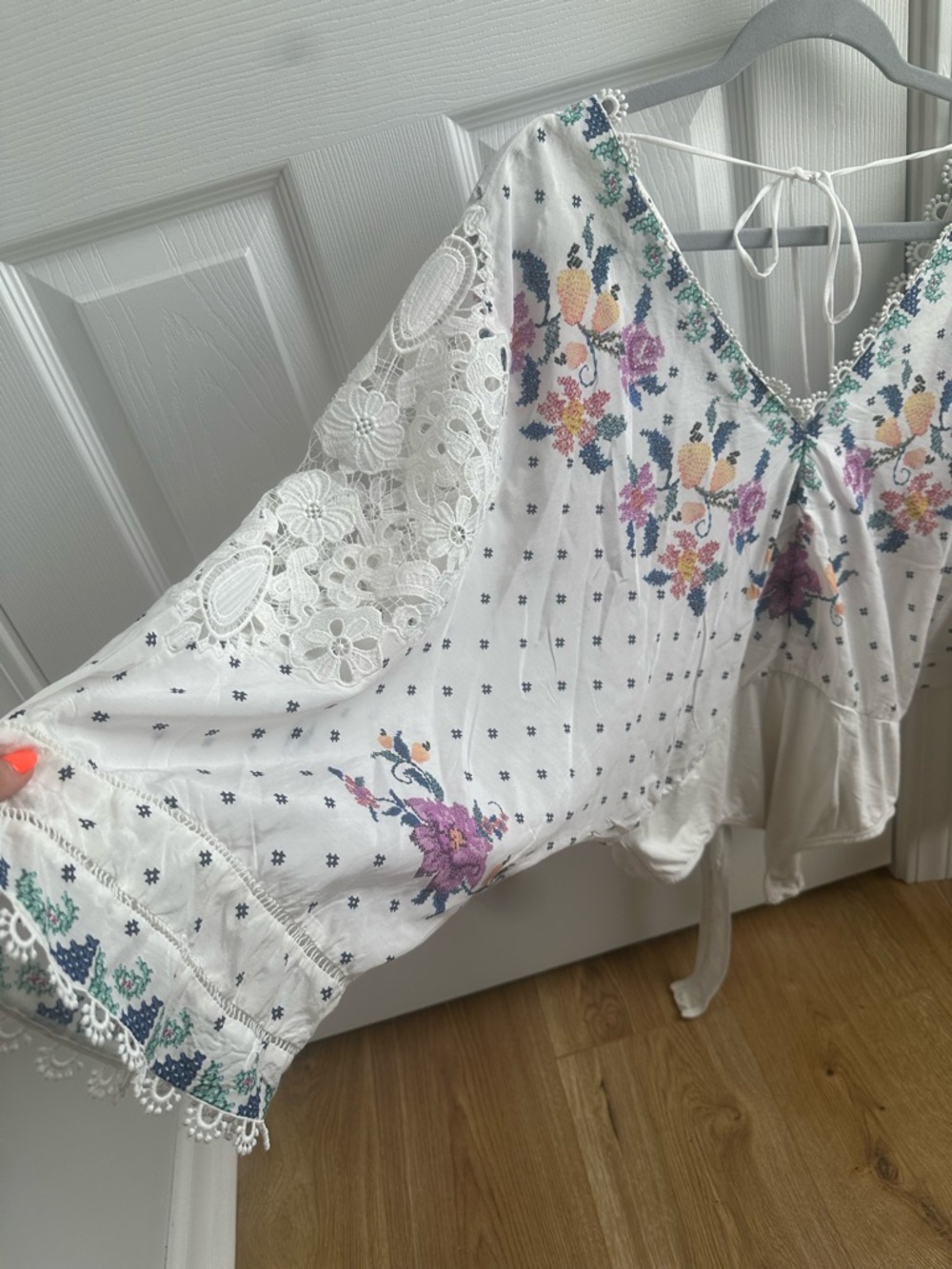 White Floral Embroidered Farm Rio Bodysuit